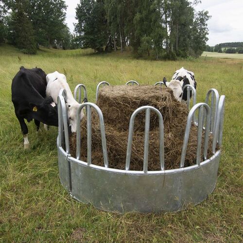 Feeder with tombstone railings, for  cattle, 12 feed openings