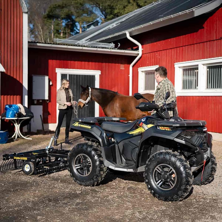 ATV Yard Harrow with adjustable chassis and tow