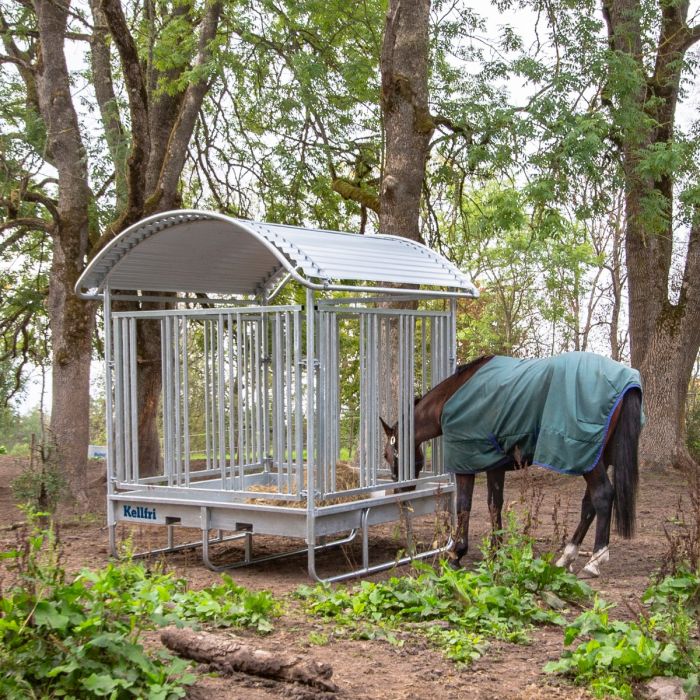 Feeder with grille gate for horses, 12 openings
