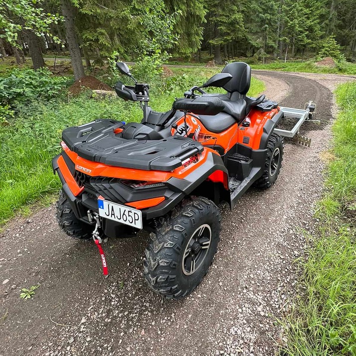 Road drag for ATV, 3-blade with electrical height adjustment function