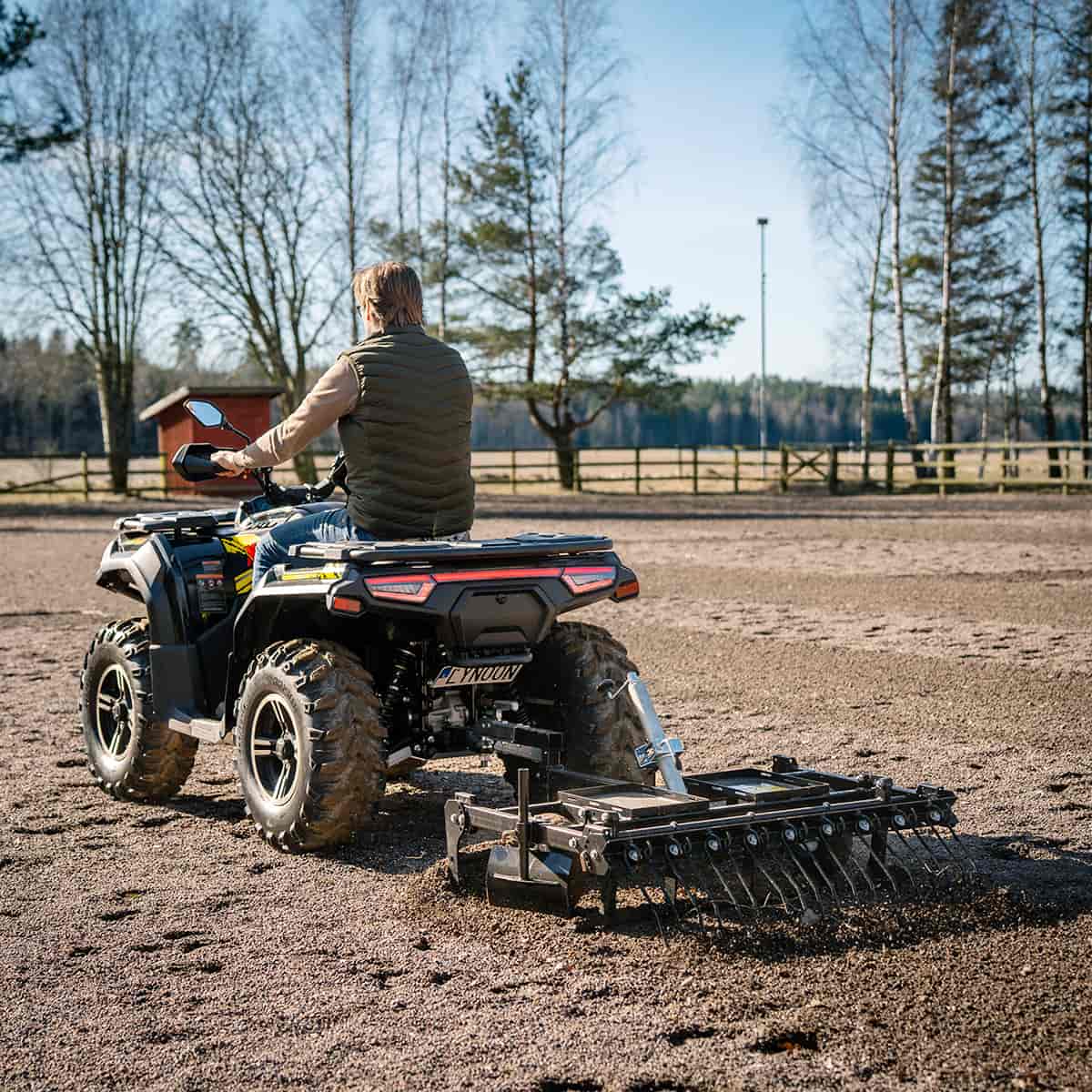 ATV Yard Harrow with adjustable chassis and tow