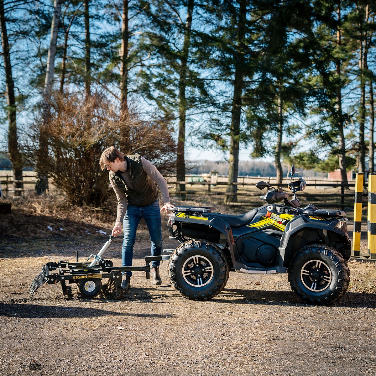 ATV Yard Harrow with adjustable chassis and tow