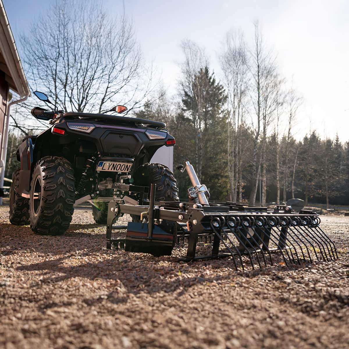 ATV Yard Harrow with adjustable chassis and tow