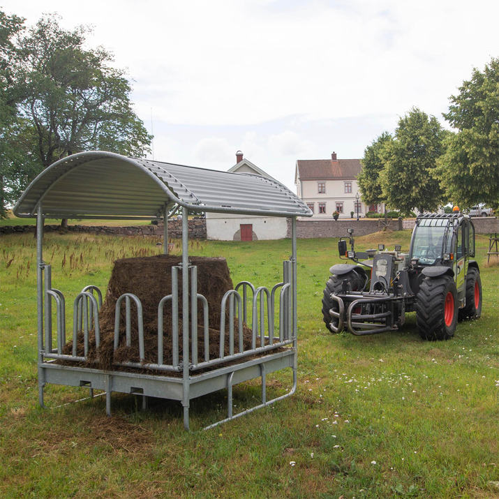 Feeder with tombstone railings, for cattle, 12 feed openings