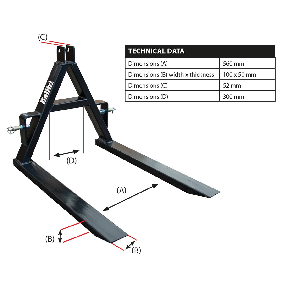 Pallet fork for 3-point linkage, universal