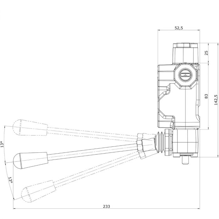 Valve block, 3 sections, multi-lever