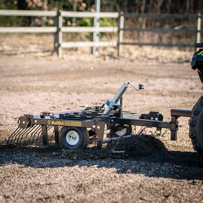 ATV Yard Harrow with adjustable chassis and tow