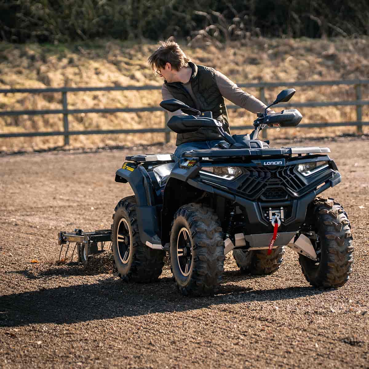 ATV Yard Harrow with adjustable chassis and tow